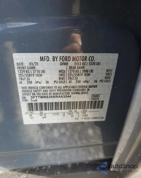 2025 Ford Maverick Lariat из США, поврежденный, VIN 3FTTW8S35SRA63244